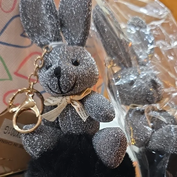 Glitter Bunny Keychain with Black Pom Pom - Picture 1 of 6